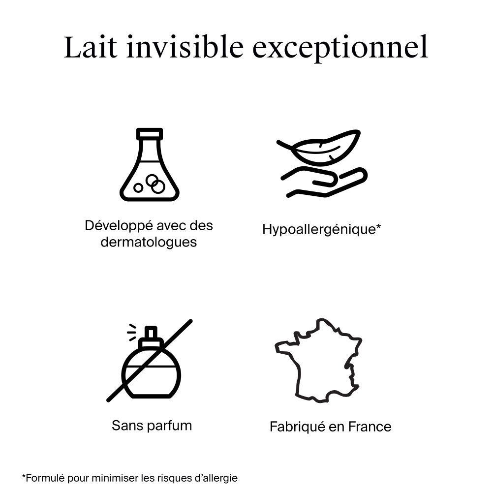 Symbole: Dermatologen entwickelt, hypoallergen, ohne Parfüm, hergestellt in Frankreich.