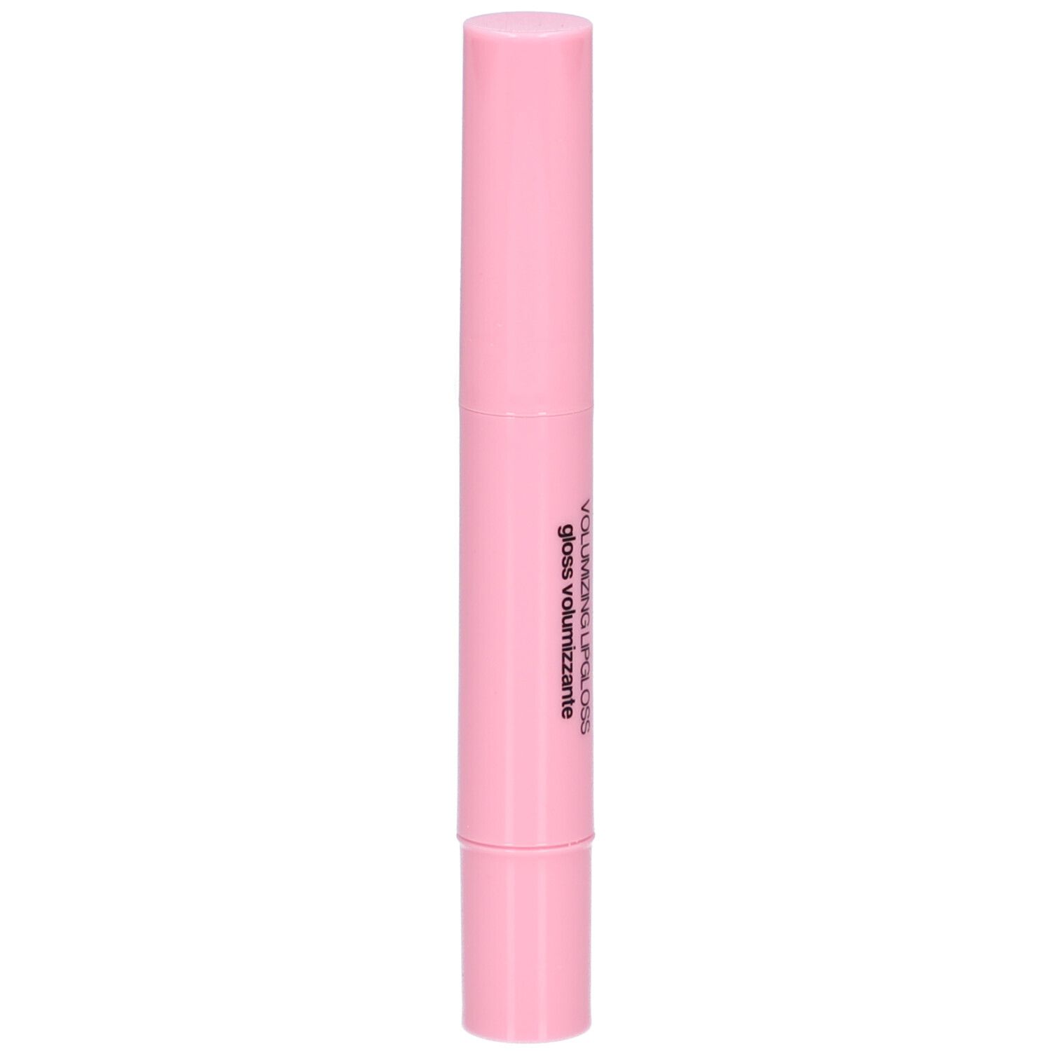 Rosa Lippen-Gloss-Stift. Aufschrift: VOLUMIZING LIP GLOSS, gloss volumizzante.