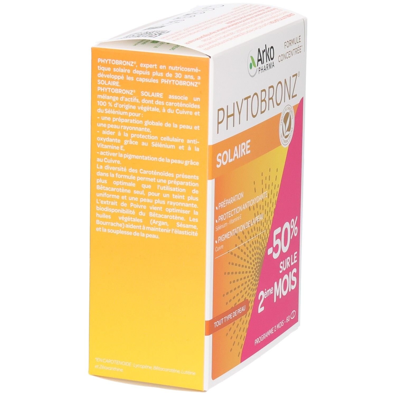 Produktverpackung mit Produktnamen und -bezeichnung. Text über die Vorteile des Produkts.
