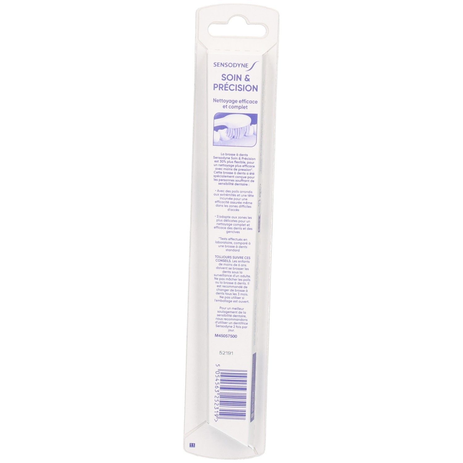 Sensodyne Soin & Precision Zahnbürste in transparenter Verpackung.