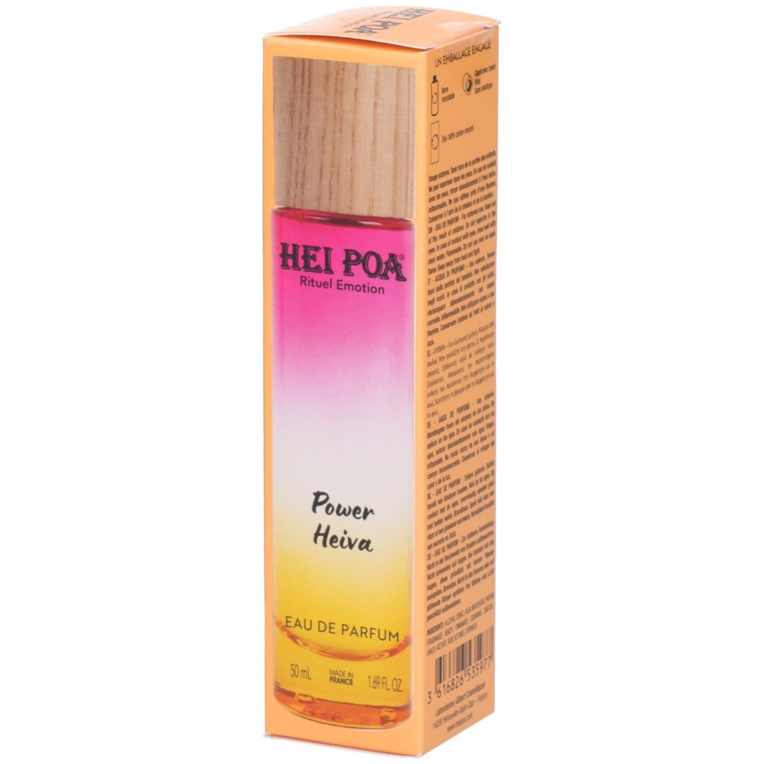 Verpackung und Flakon von Hei Poa Eau de Parfum Power Heiva, 50ml.