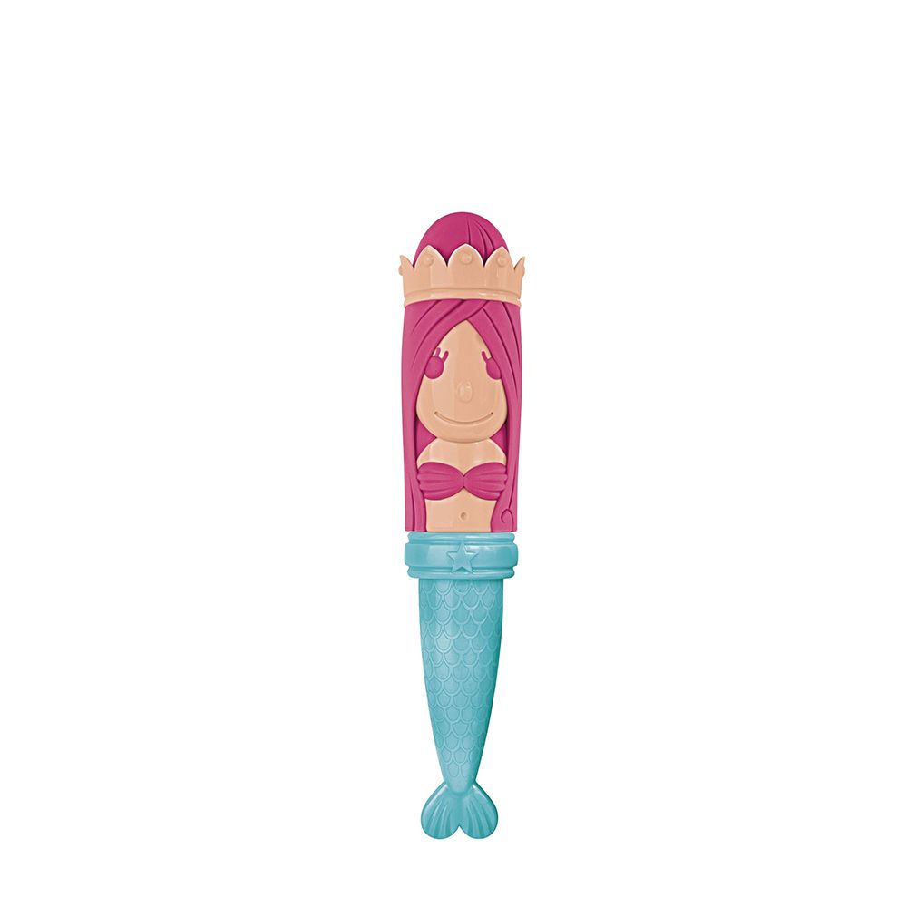 Brosse à dents enfant ELGYDIUM « Mermaid » : manche en forme de sirène avec haut rose et couronne.