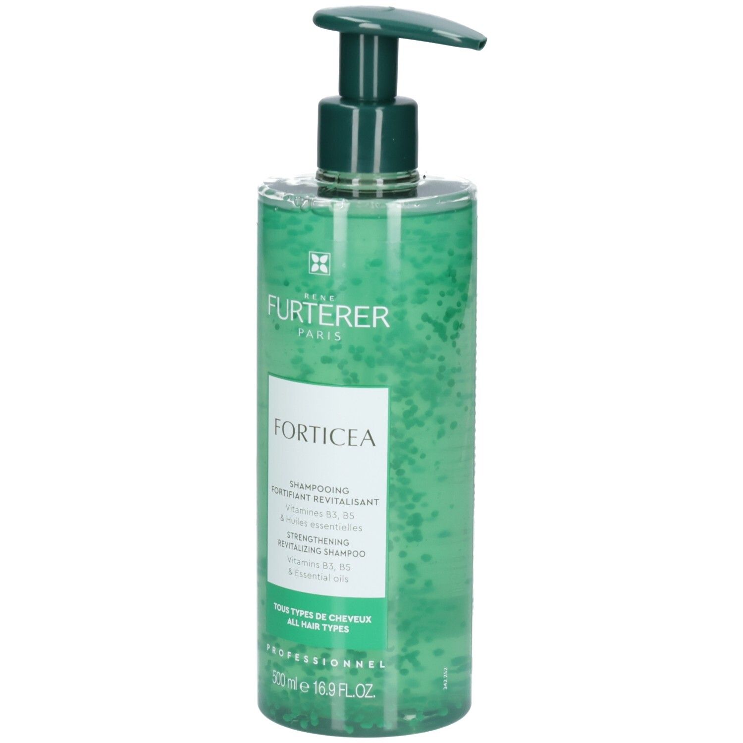 Rene Furterer Forticea Shampoo in grüner Flasche mit Pumpspender. 300ml.