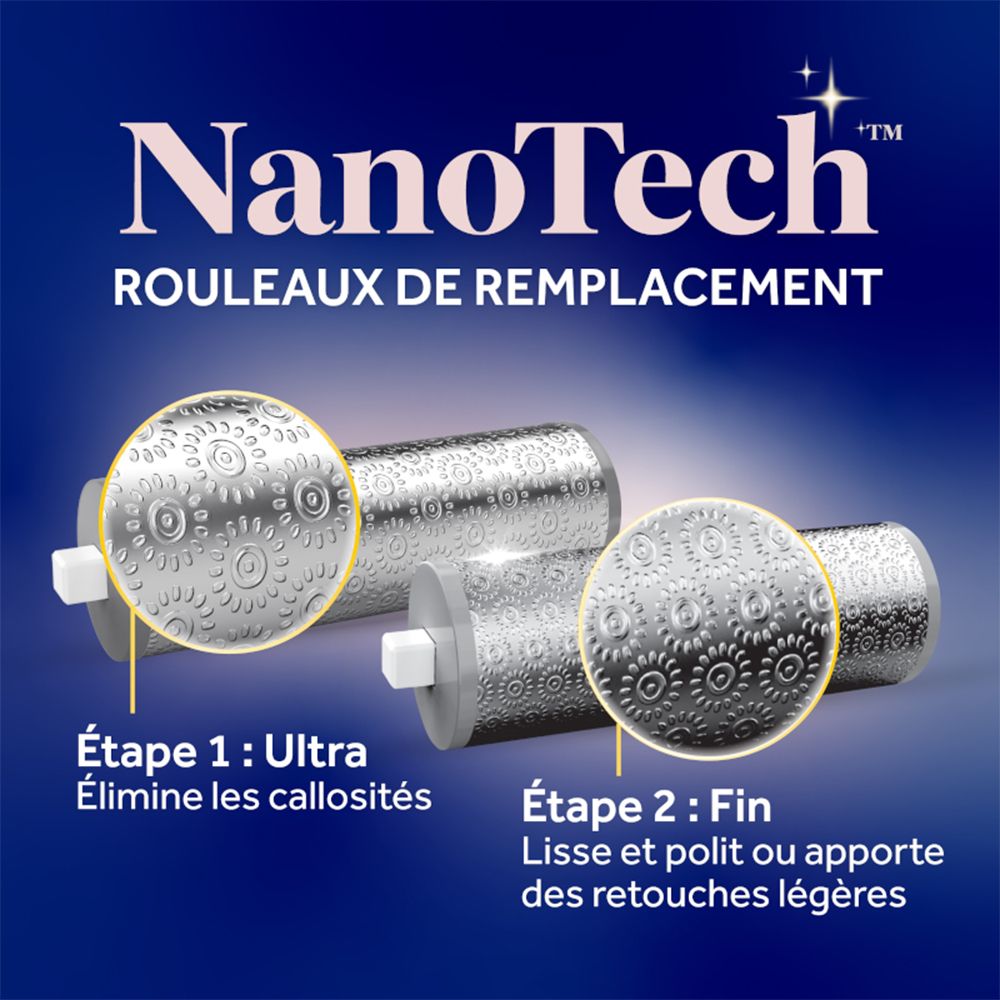 Zwei NanoTech Ersatzrollen, eine für harte Haut, eine für feine Glättung.