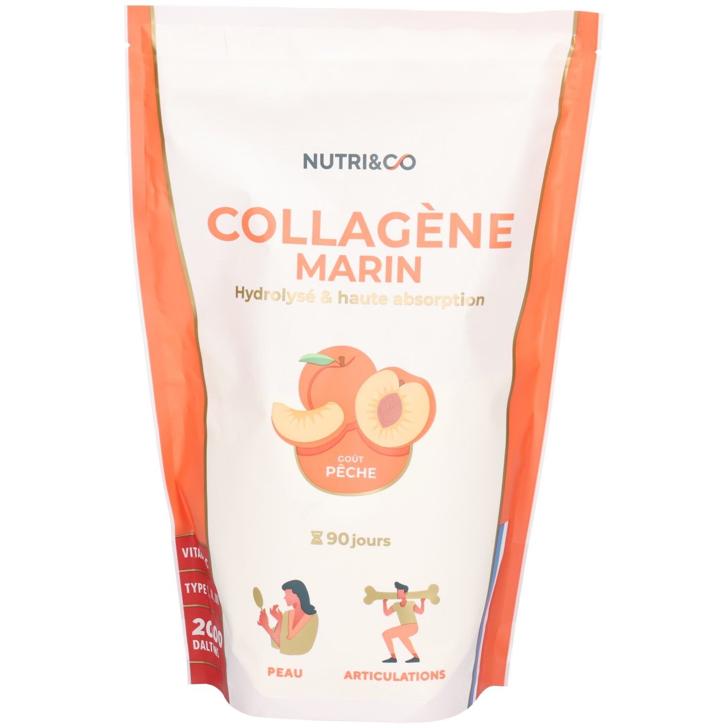 Nutri & Co Kollagen Pulver, Pfirsichgeschmack, 90 Tage Packung.