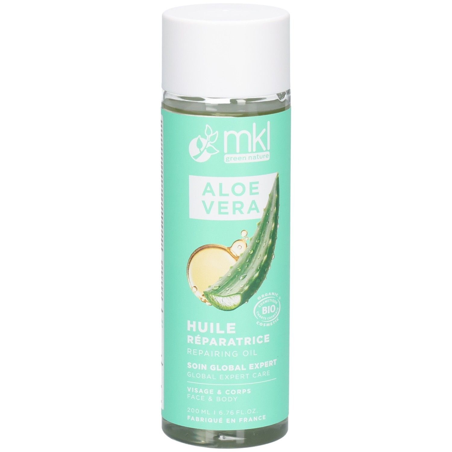 Huile réparatrice MKL Green Nature Aloe Vera, flacon de 200ml.