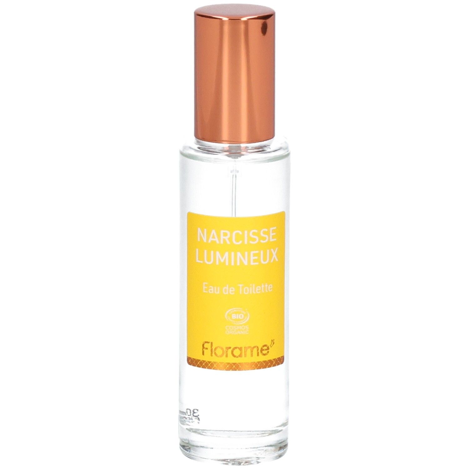 Florame Eau de Toilette Narcisse Lumineux in Glasflasche mit goldenem Verschluss.
