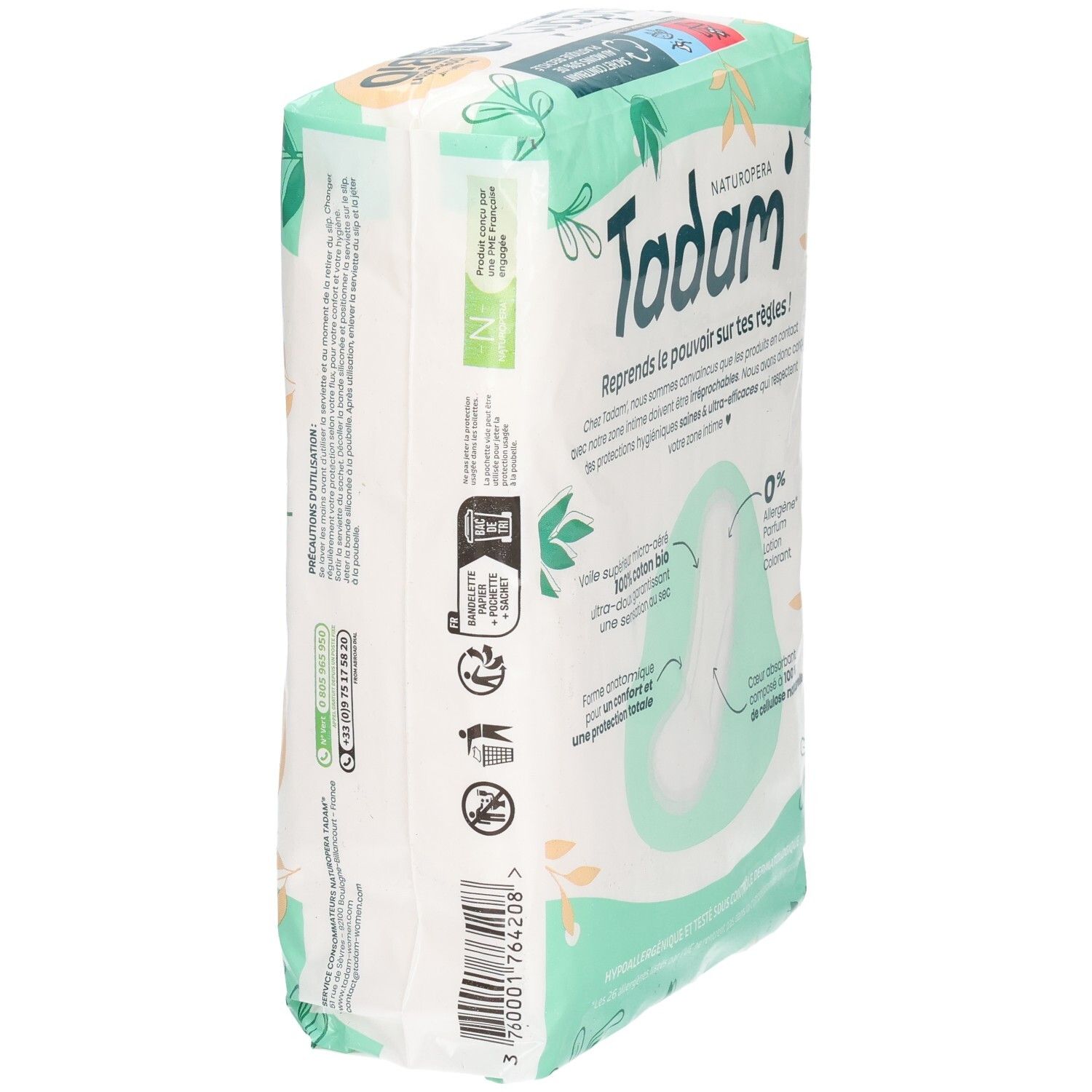 Emballage de serviettes hygiéniques Tadam Dermo-Sensitives Maxi Normal, 18 unités.