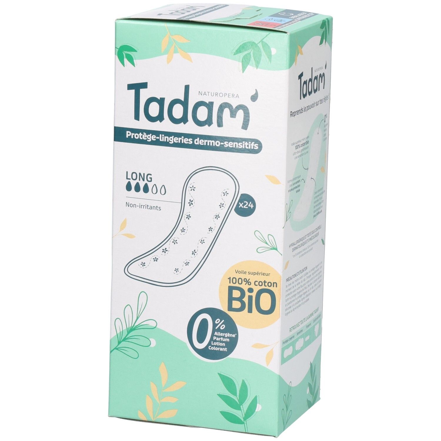 Tadam Tadam Damenbinden, 24 Stück, Lang, 100% Bio-Baumwolle, hypoallergen.