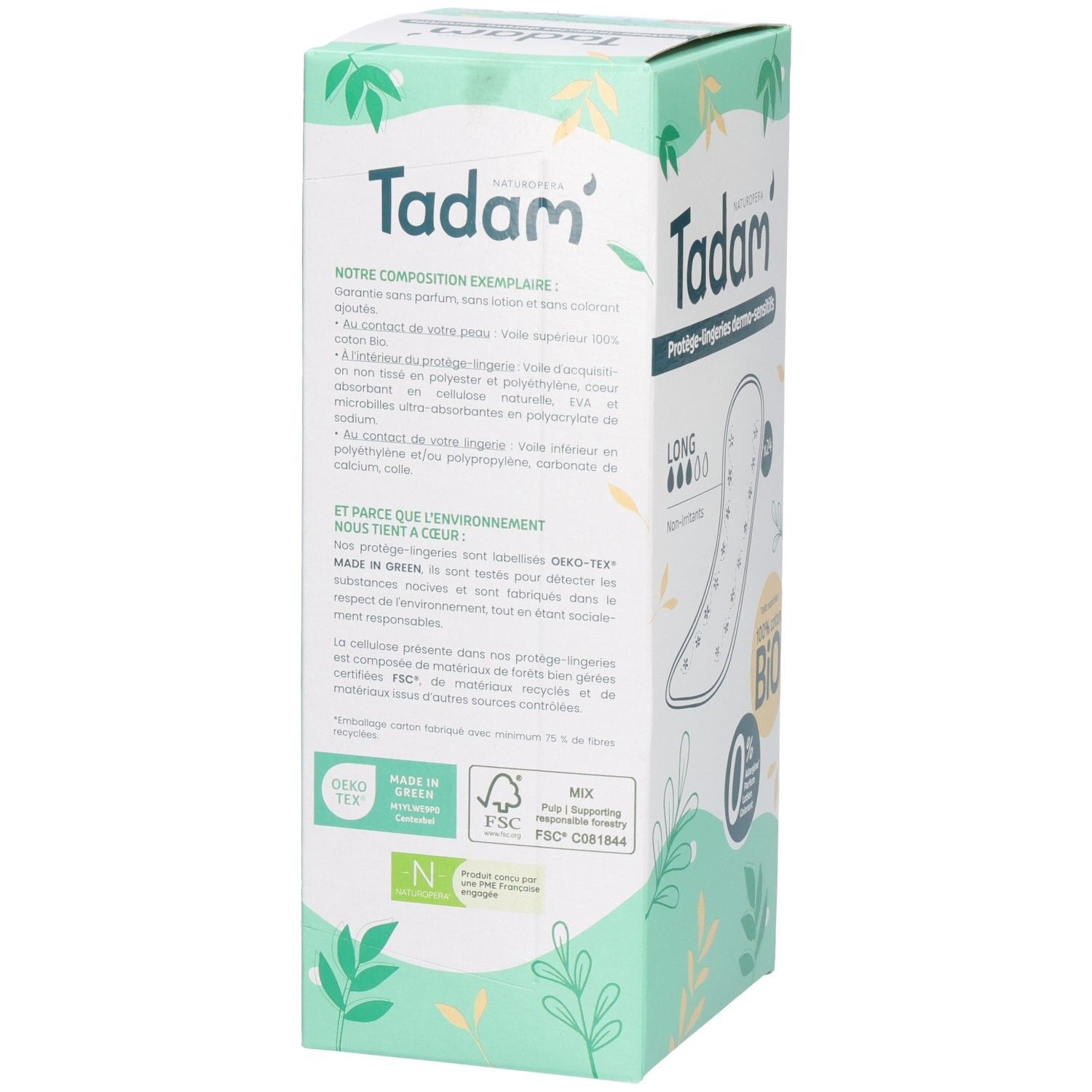 Tadam Tadam Damenbinden, 24 Stück, Lang, 100% Bio-Baumwolle, hypoallergen.