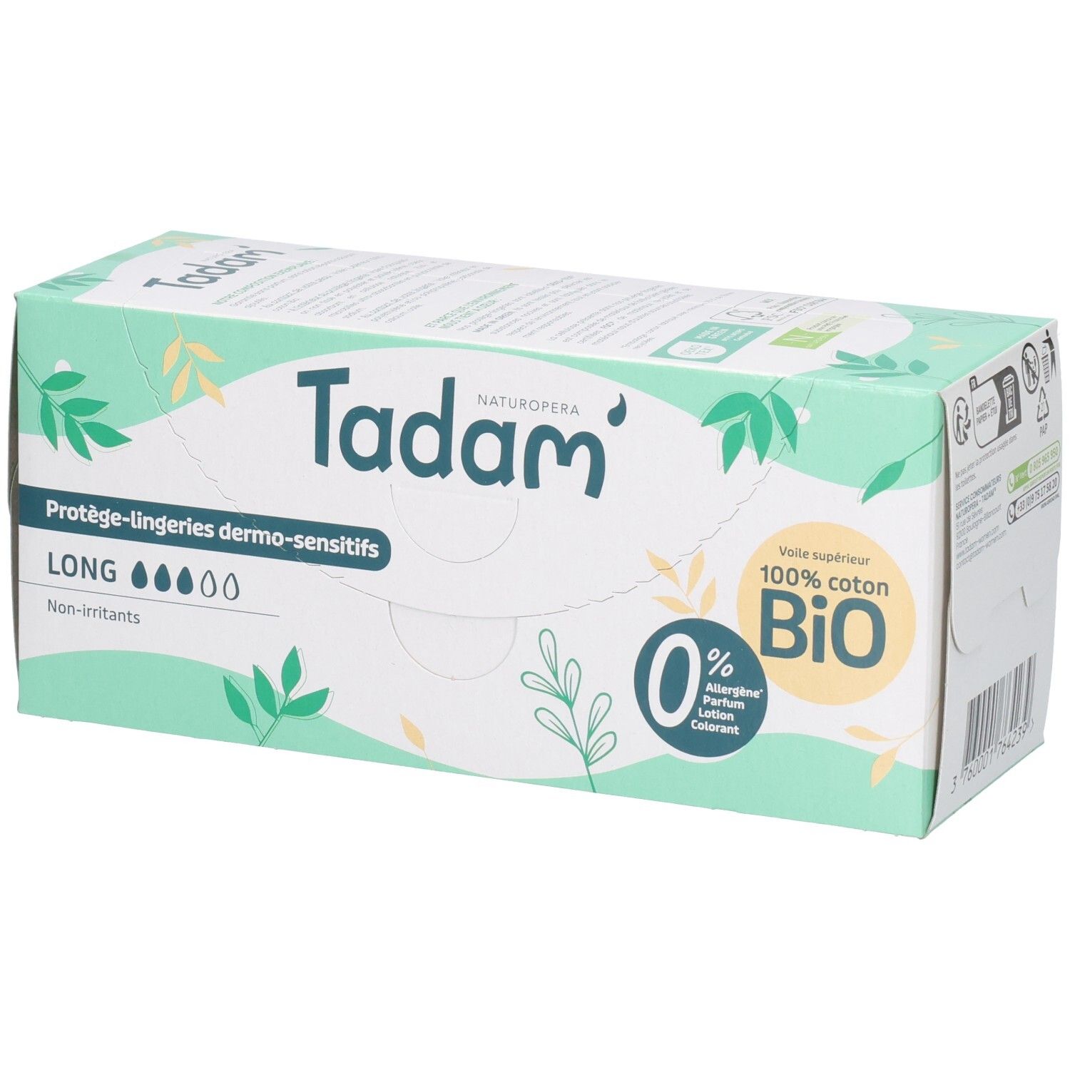 Tadam Tadam Damenbinden, 24 Stück, Lang, 100% Bio-Baumwolle, hypoallergen.