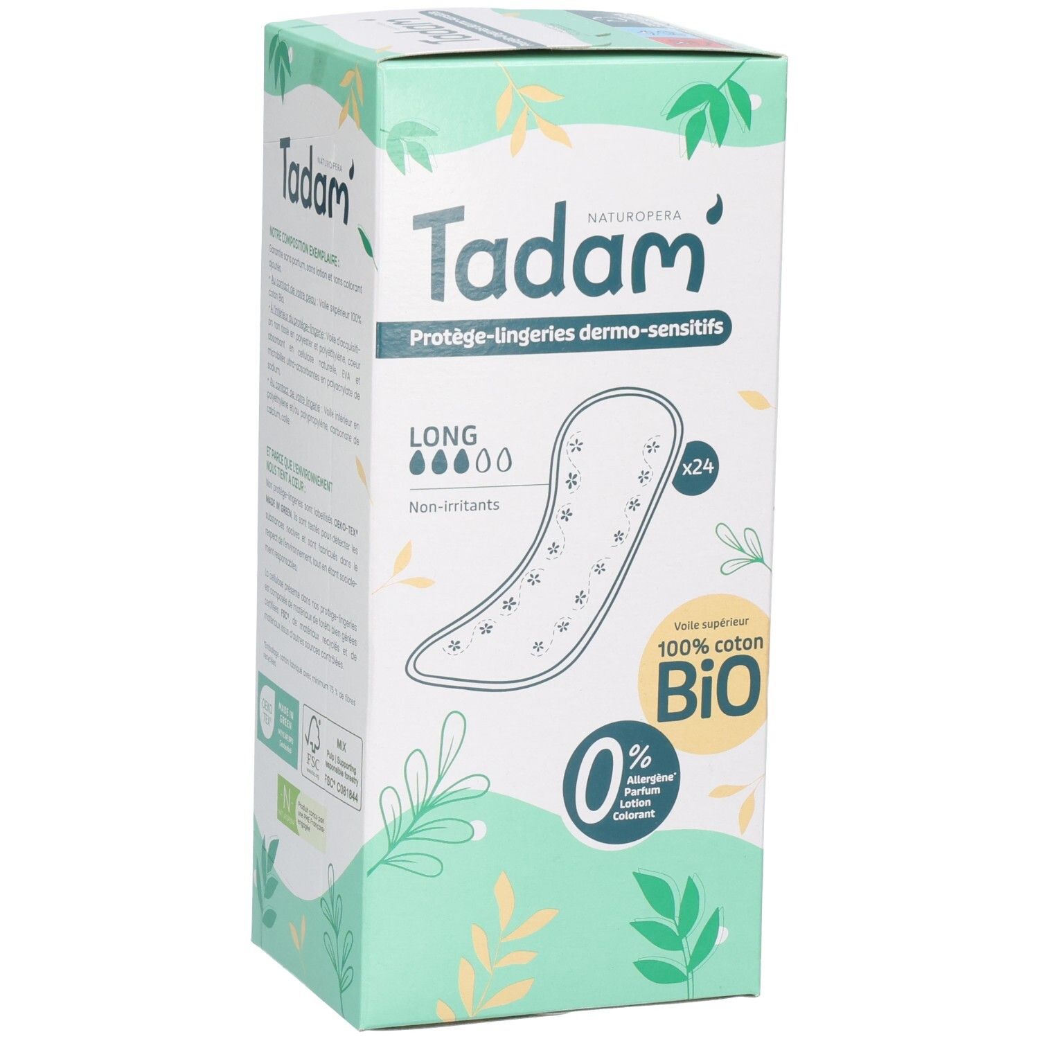 Tadam Tadam Damenbinden, 24 Stück, Lang, 100% Bio-Baumwolle, hypoallergen.