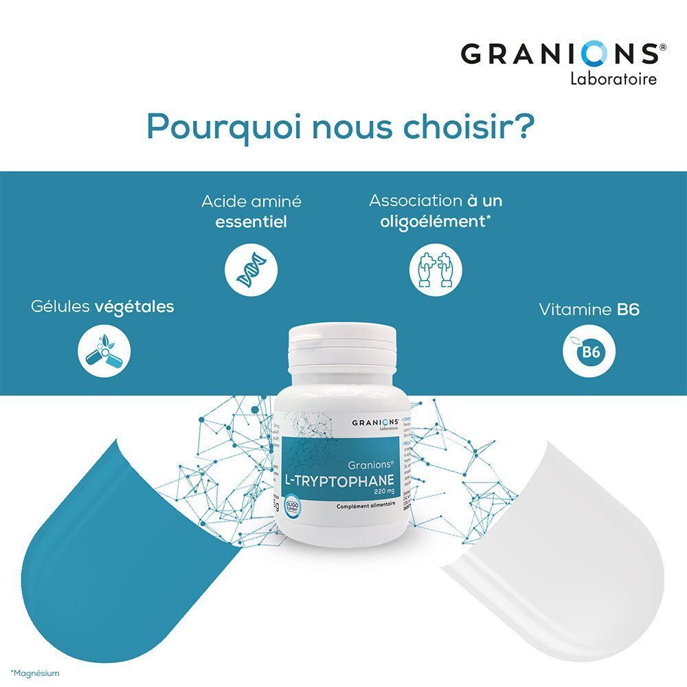 GRANIONS L-Tryptophan 220 mg Kapselbehälter, essentielle Aminosäure, Vitamin B6.