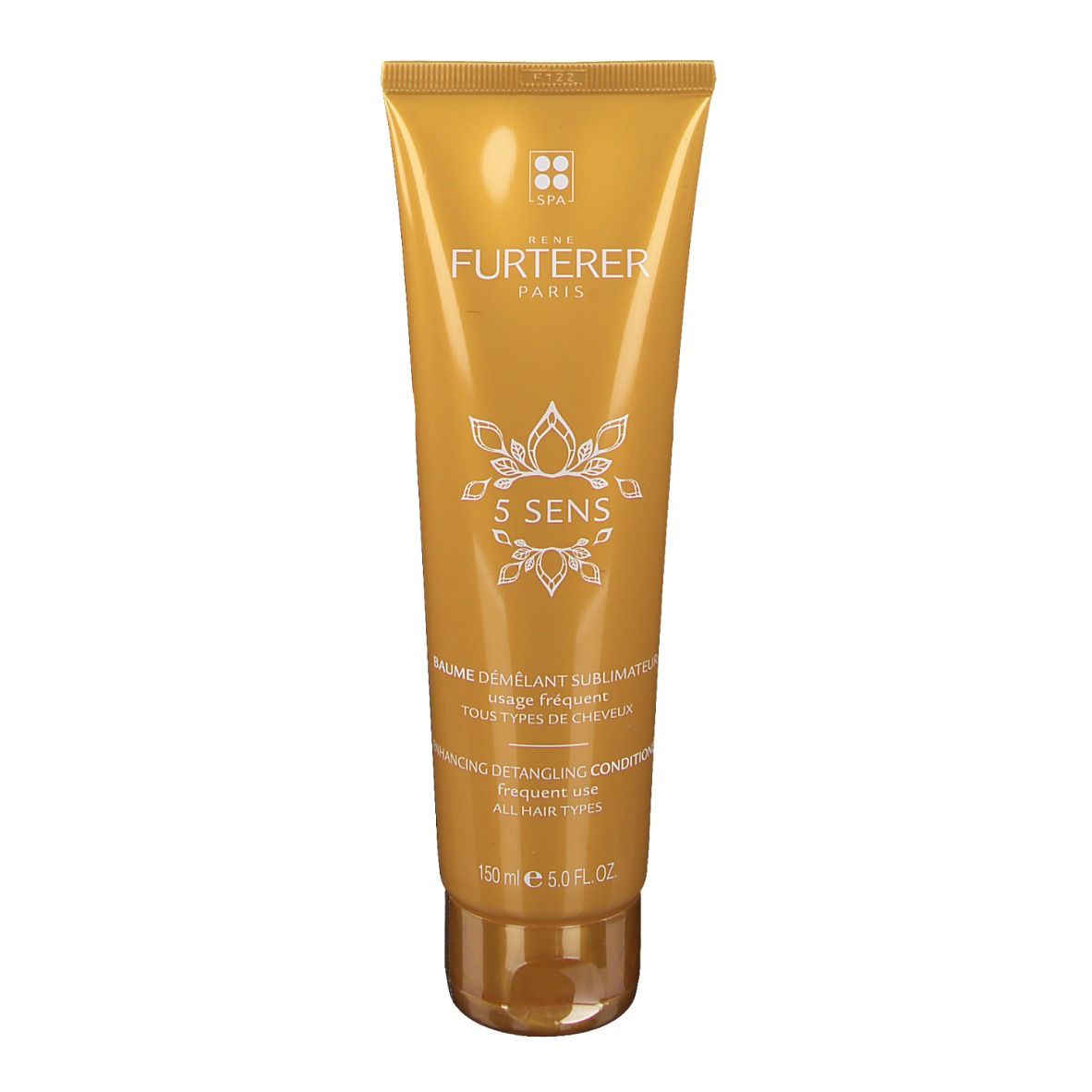 Goldfarbene Tube. Aufschrift: FURTERER PARIS, 5 SENS, Balsam für alle Haartypen. 150 ml.
