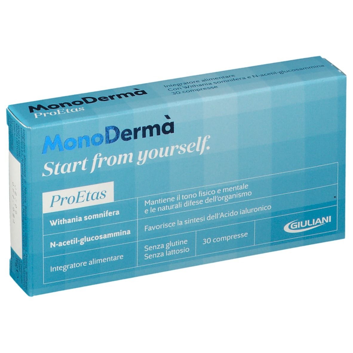 Blisterpackung mit Produktnamen und Inhaltsstoffen. Blaue Verpackung mit weißer Schrift.