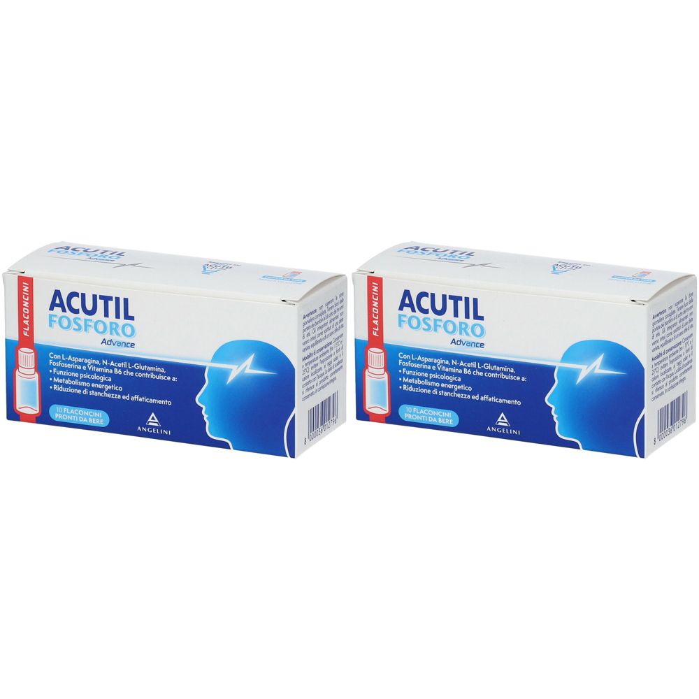 Deux boîtes ACUTIL FOSFORO Advance. Chaque boîte présente un profil bleu de tête avec un éclair.