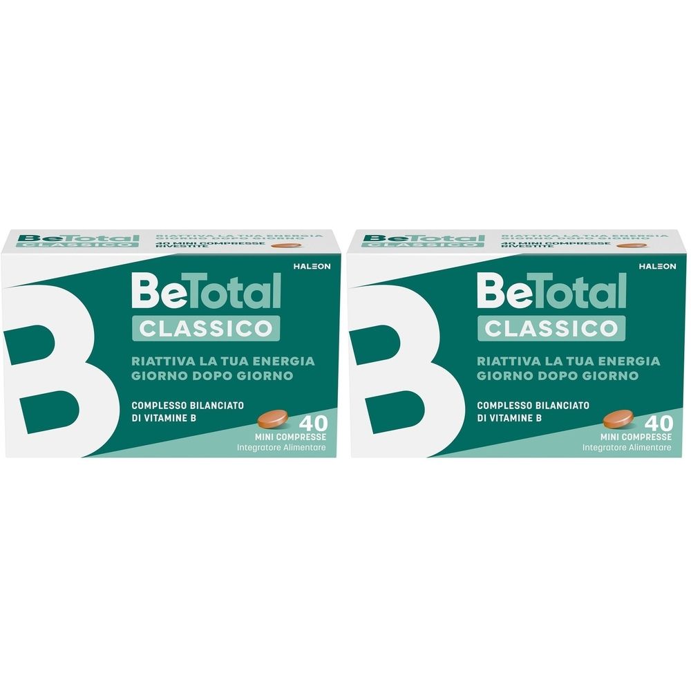 Zwei Schachteln mit "BeTotal Classico"-Nahrungsergänzungsmittel. Aufschrift: "Riattiva la tua energia giorno dopo giorno".