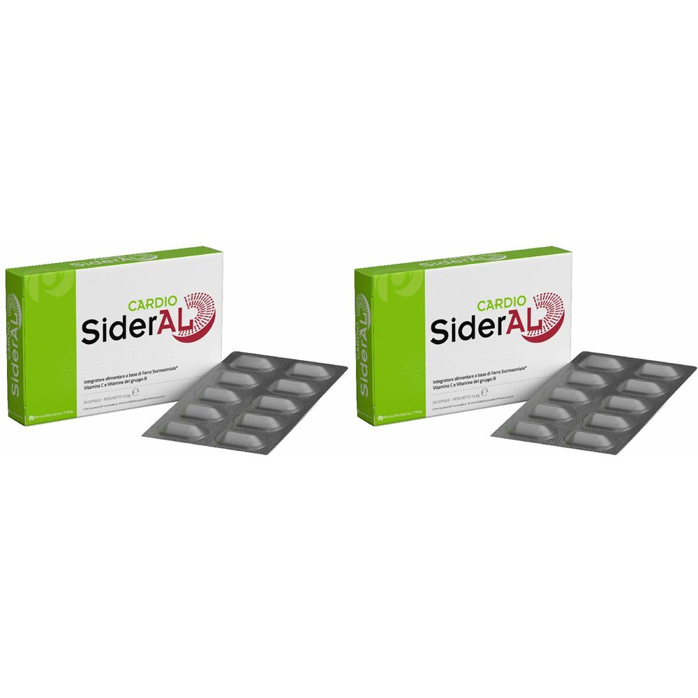 Zwei Schachteln mit Kapseln. Aufdruck "Cardio SiderAL". Daneben zwei Blisterpackungen mit Kapseln.