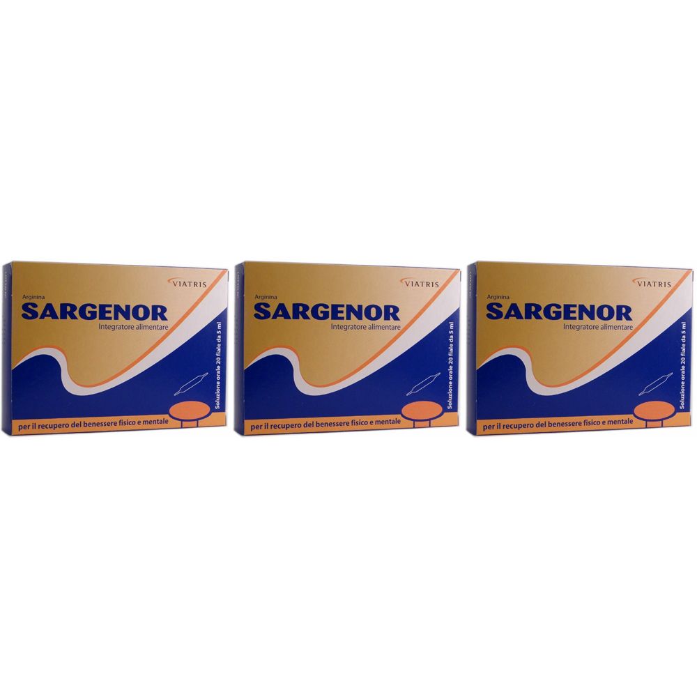 Drei Schachteln mit der Aufschrift SARGENOR. Die Verpackung ist gelb, blau und weiß. Der Markenname VIATRIS ist ebenfalls sichtbar.
