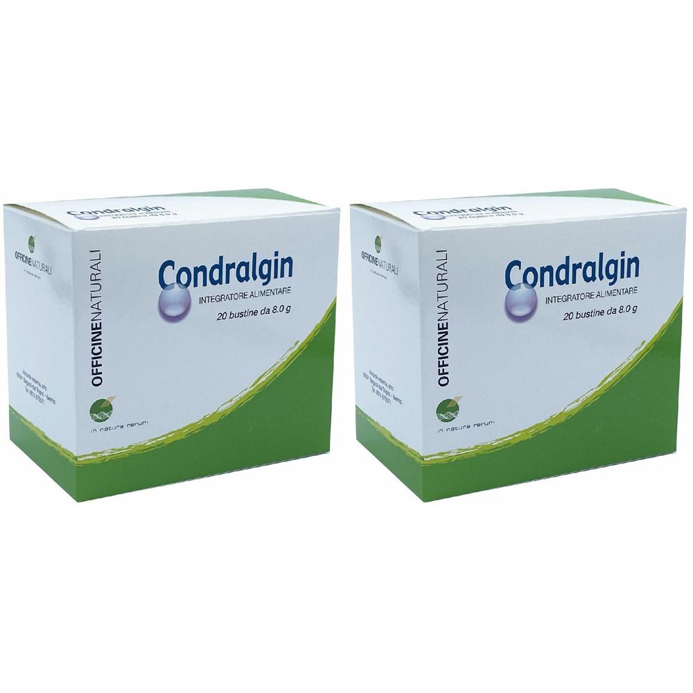 Zwei weiße Kartons mit grünem Akzent. Aufschrift: Condralgin, 20 Beutel. Marke und Produktbezeichnung deutlich sichtbar.