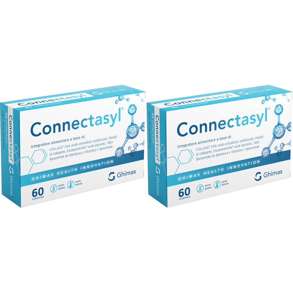 Deux boîtes de Connectasyl. Emballage bleu et blanc avec nom et logo du produit. Inscription : 60 comprimés.