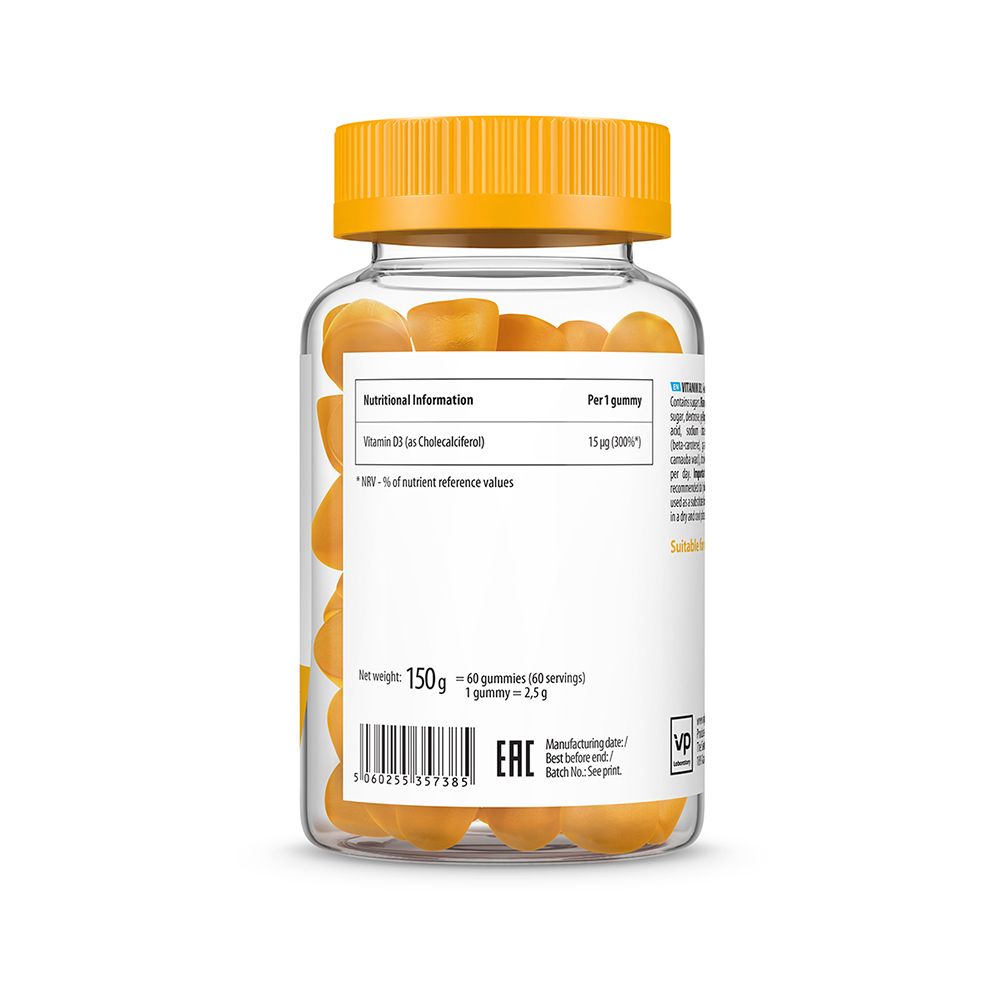 Dos du flacon. Affiche les informations nutritionnelles par gomme. Poids net 150g. Informations du fabricant.