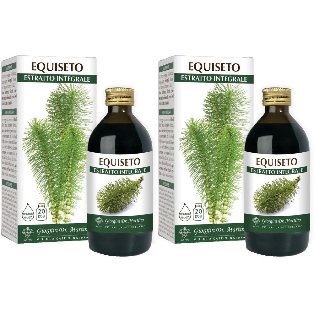 Zwei Flaschen und zwei Kartons mit der Aufschrift "EQUISETO ESTRATTO INTEGRALE". Aufdruck: Giorgini Dr. Martino.