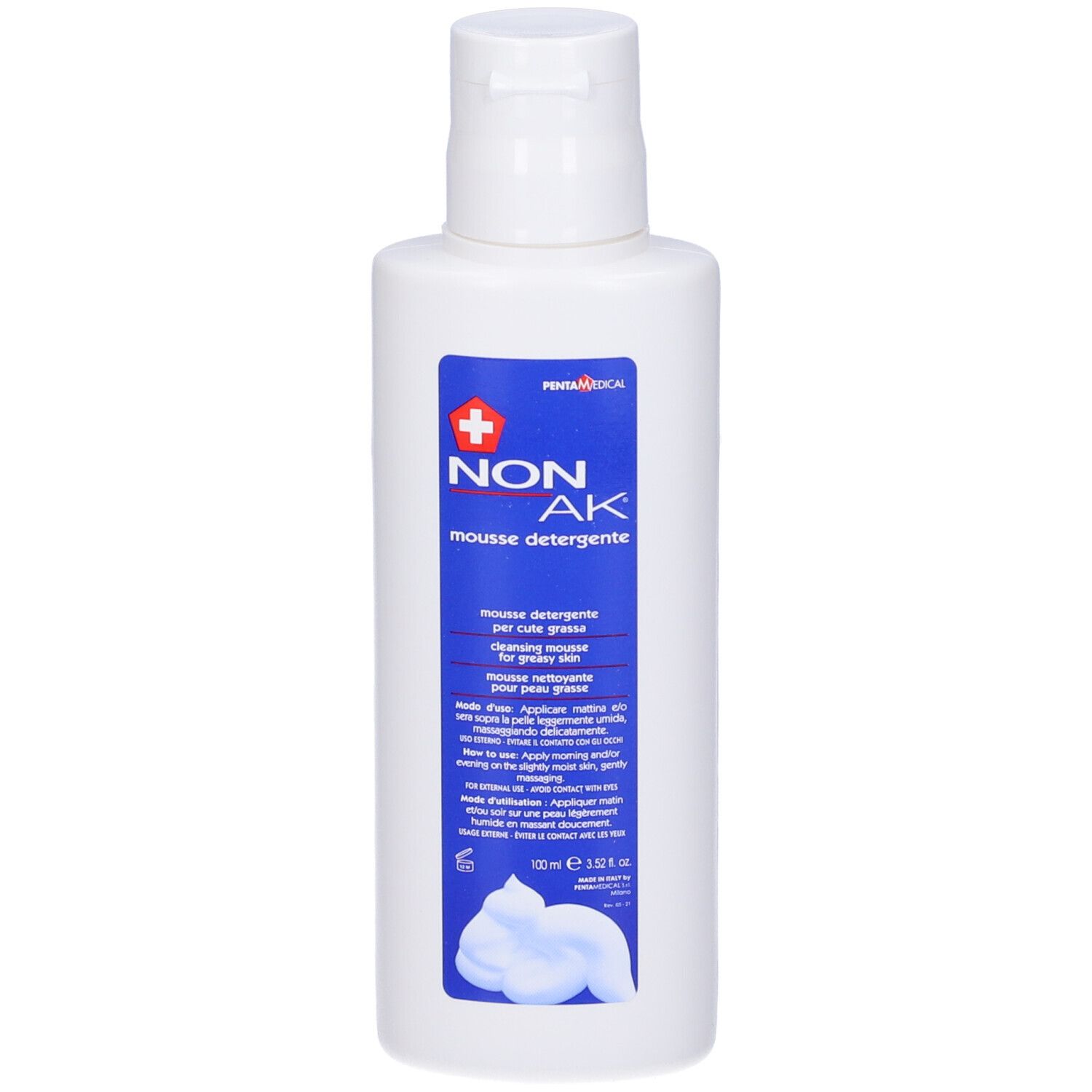Flacon blanc avec bouchon rabattable. Étiquette bleue avec informations produit. Marque PENTA MEDICAL.