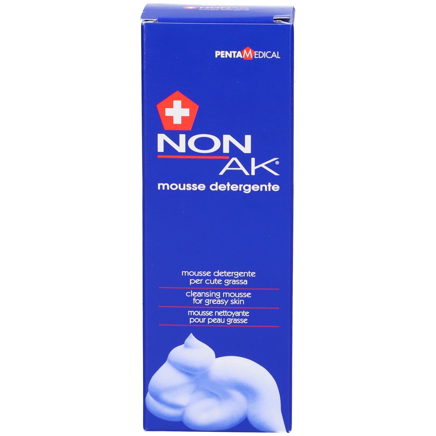 Boîte bleue. Inscription NONAK mousse detergente. Marque PENTA MEDICAL. Illustration du produit.
