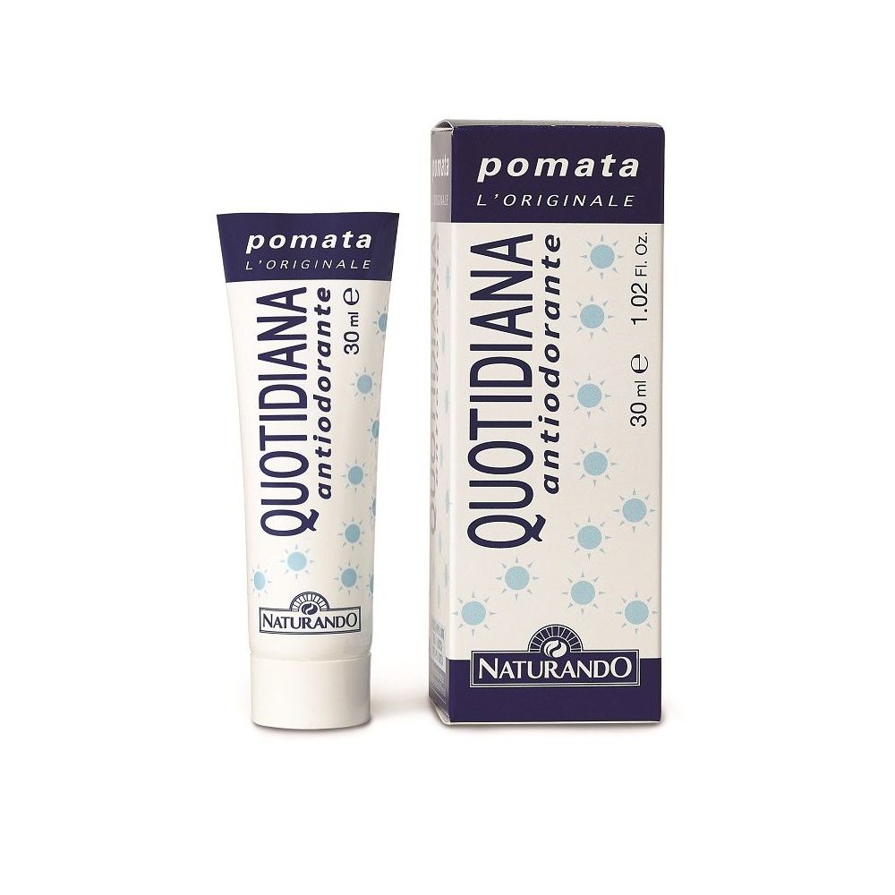 Creme-Tube und Schachtel. Aufschrift: QUOTIDIANA antiodorante, 30 ml. Marke: NATURANDO.