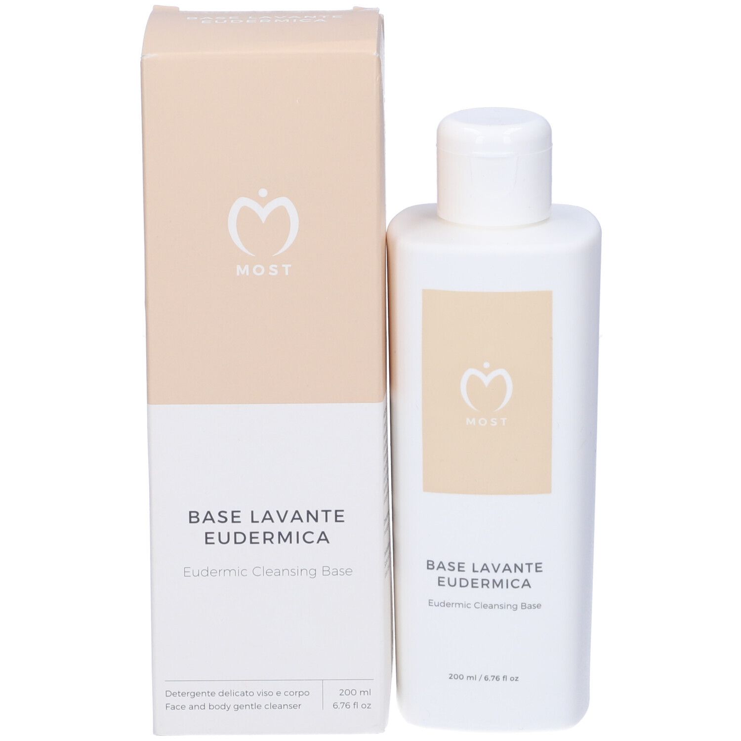 Weiße Flasche und Karton. Aufschrift: Base Lavante Eudermica. Logo: Herz. 200 ml.