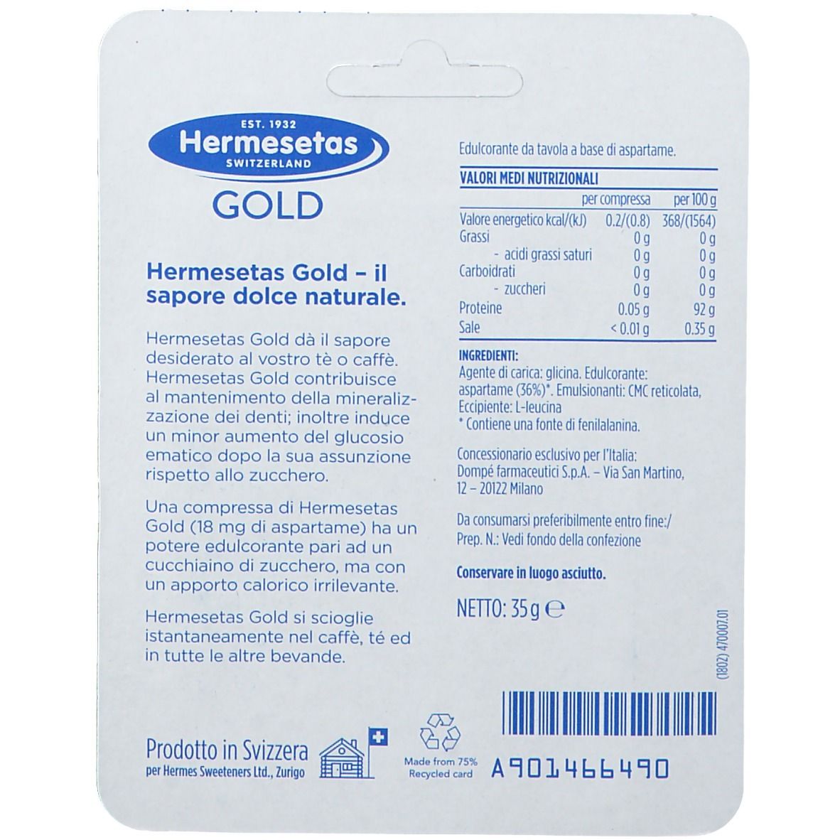 Hermesetas Gold-Dolcifier mit Aspartam