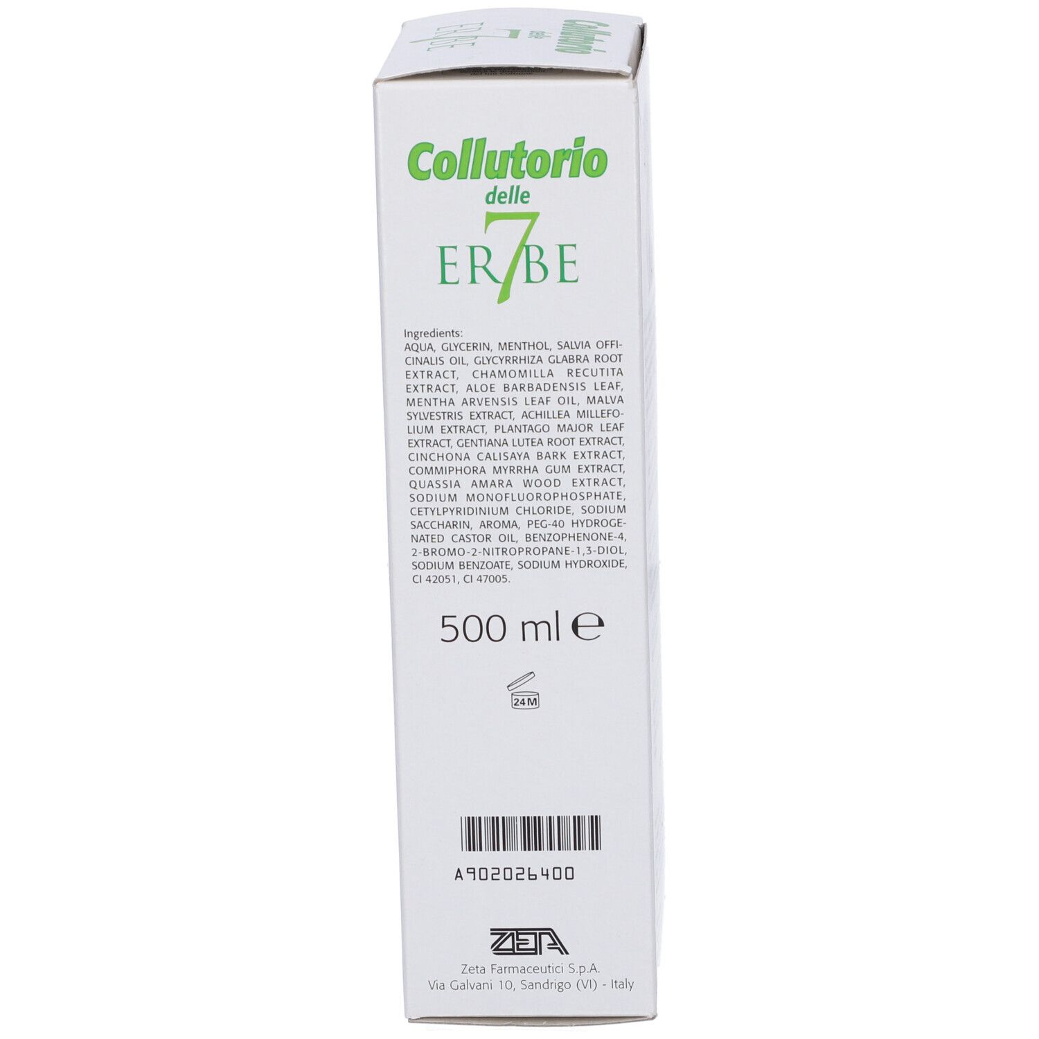 Weiße Schachtel mit Text. Produktname, Inhaltsstoffe und Volumenangabe: 500 ml.