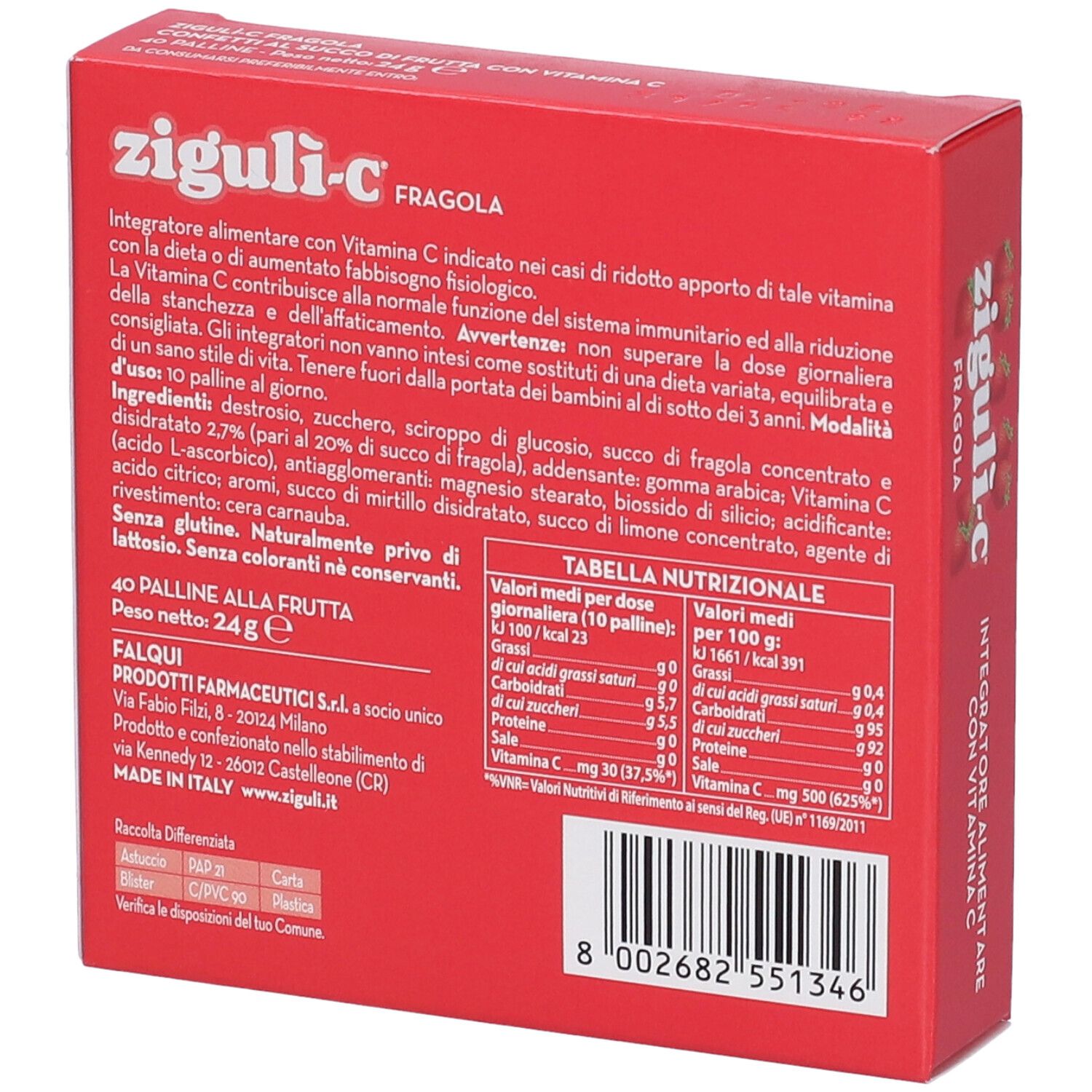 Rote Schachtel mit ziguli-c, Text und Nährwertangaben. Enthält 40 Pillen. Glutenfrei, ohne Farbstoffe und Konservierungsmittel.