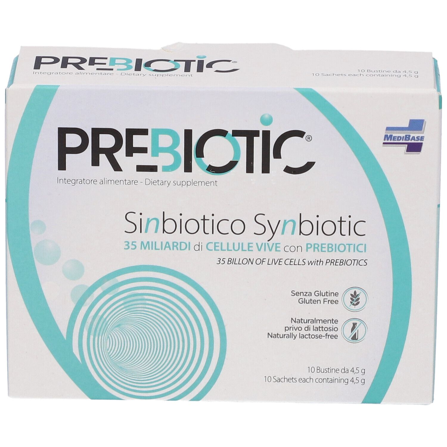 Prebiotic®-Verpackung. Sinbiotikum mit 35 Milliarden lebenden Zellen. 10 Beutel. Glutenfrei und laktosefrei.