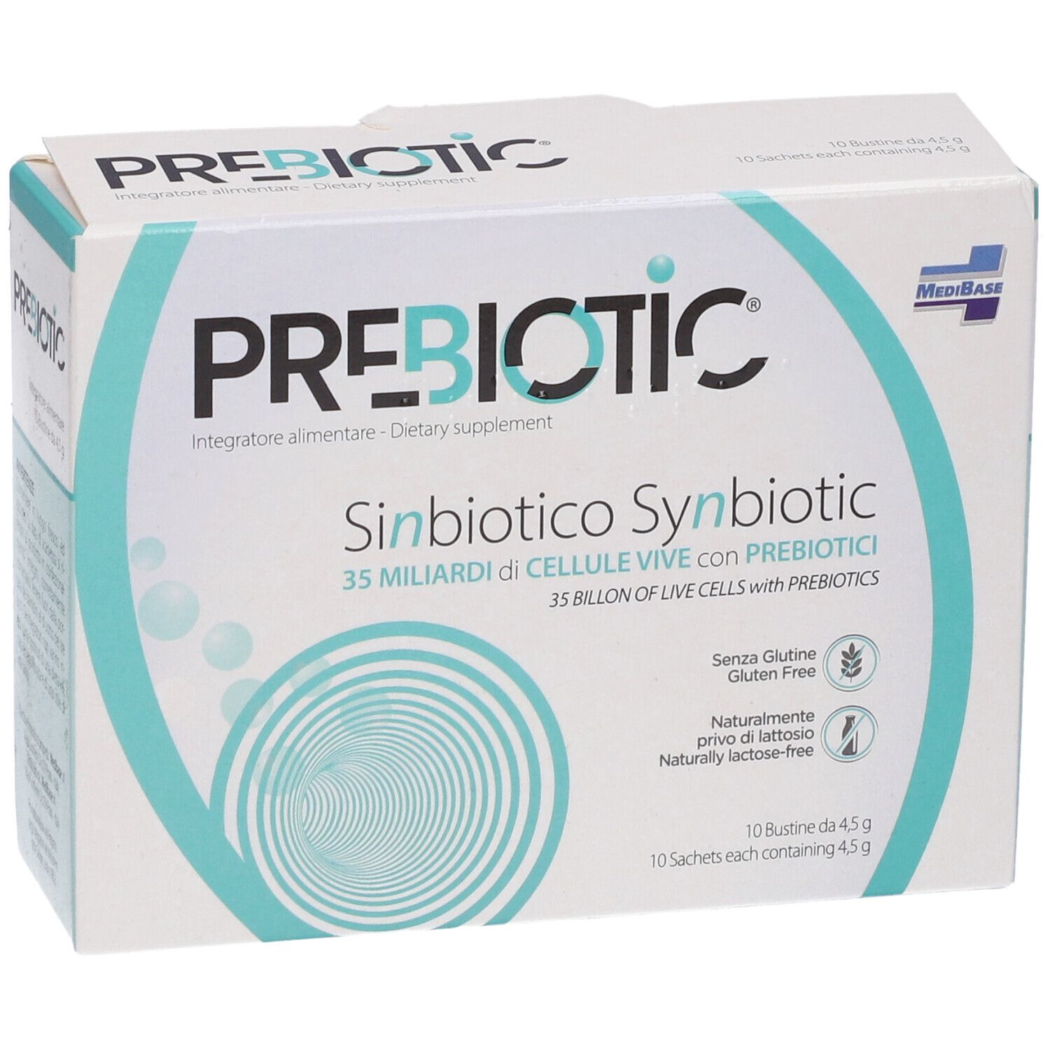 Prebiotic®-Verpackung. Sinbiotikum mit 35 Milliarden lebenden Zellen. 10 Beutel. Glutenfrei und laktosefrei.