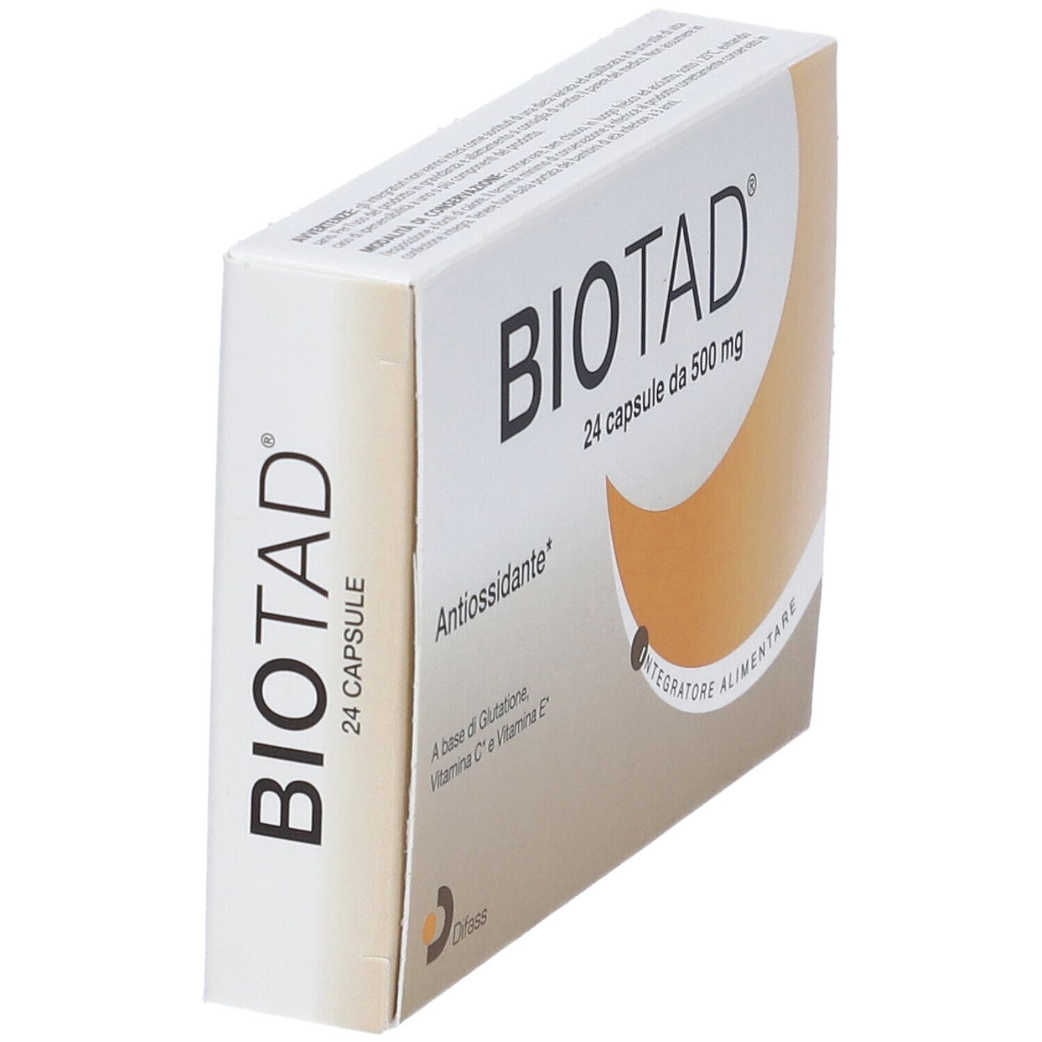 Biotad Antioxydant : vue latérale de la boîte de 24 gélules de 500 mg.