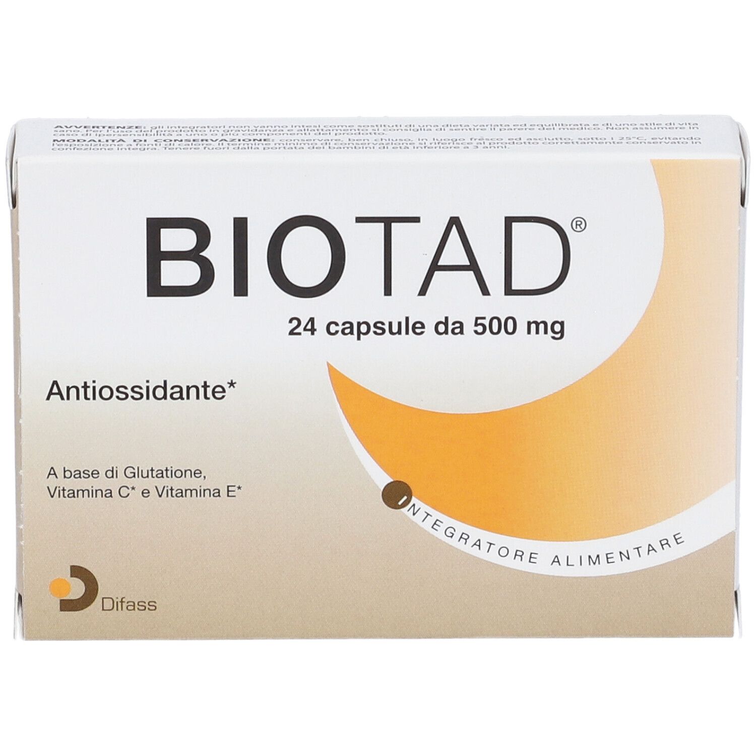 Biotad Antioxydant : boîte de 24 gélules de 500 mg, à base de Glutathion, Vitamine C et E.
