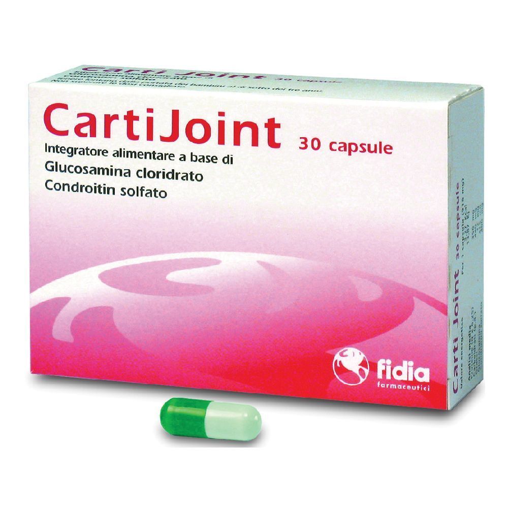 Kapsel neben einer Schachtel. Auf der Schachtel steht CartiJoint. 30 Kapseln. Grün-weiße Kapsel.