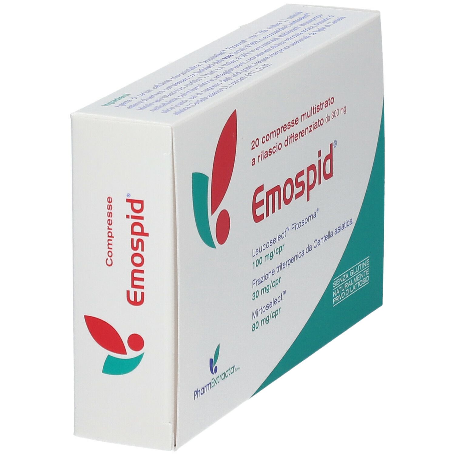 Boîte de comprimés Emospid®. Inscription : 20 comprimés multicouches. Contient Leucoselect® et MirtoSelect®.