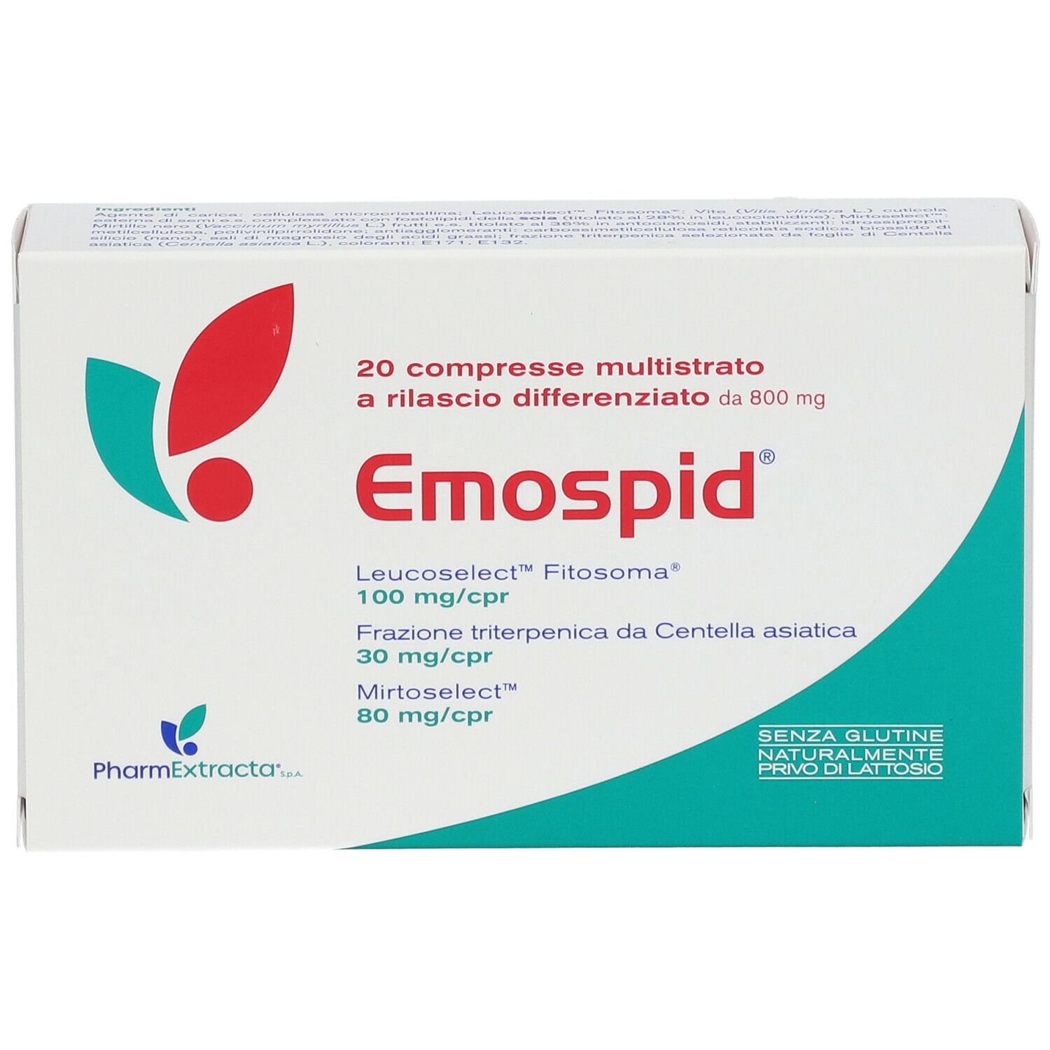 Boîte de comprimés Emospid®. Inscription : 20 comprimés multicouches. Contient Leucoselect® et MirtoSelect®.
