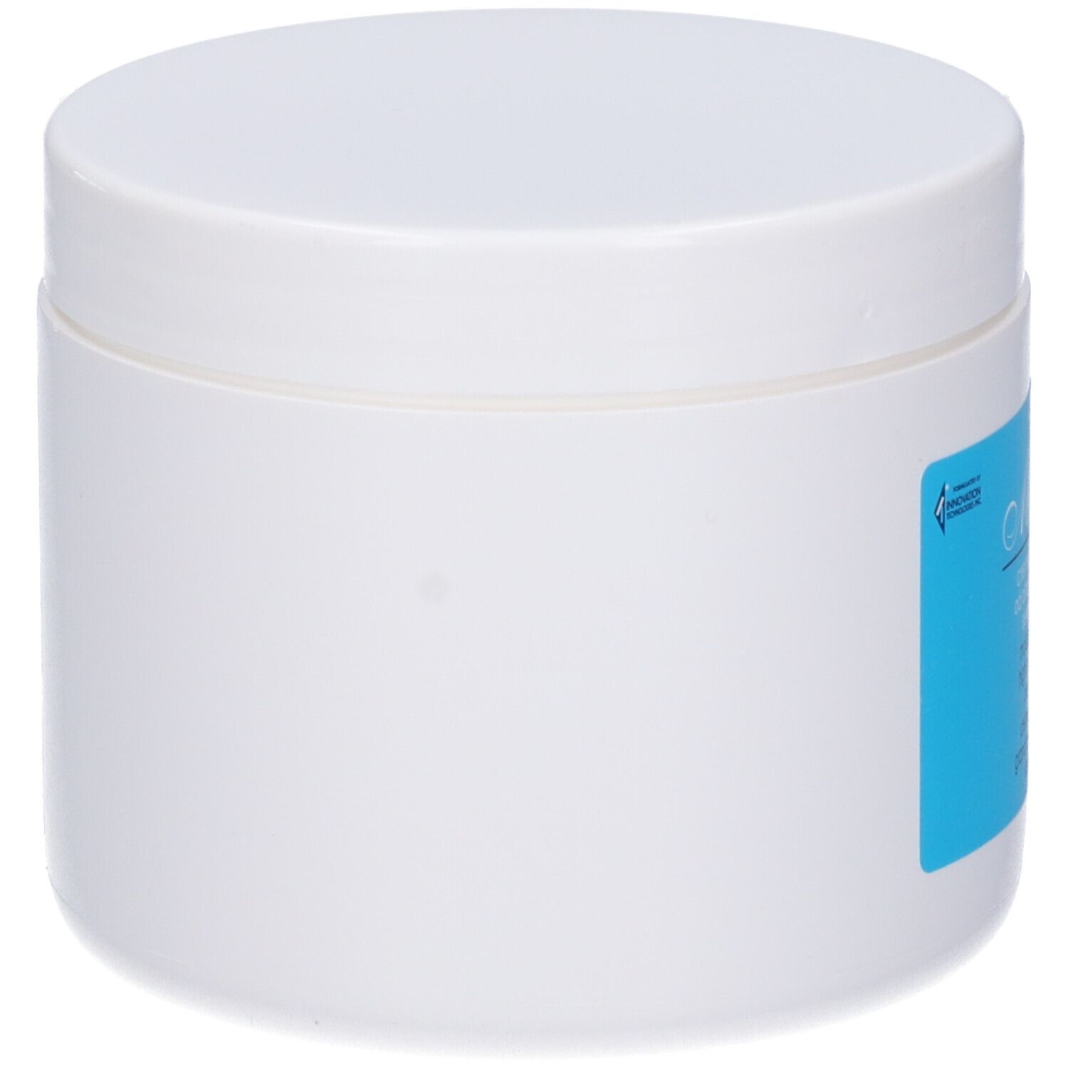 Weißer Tiegel mit weißem Deckel. Keine Beschriftung sichtbar. Zylindrische Form.