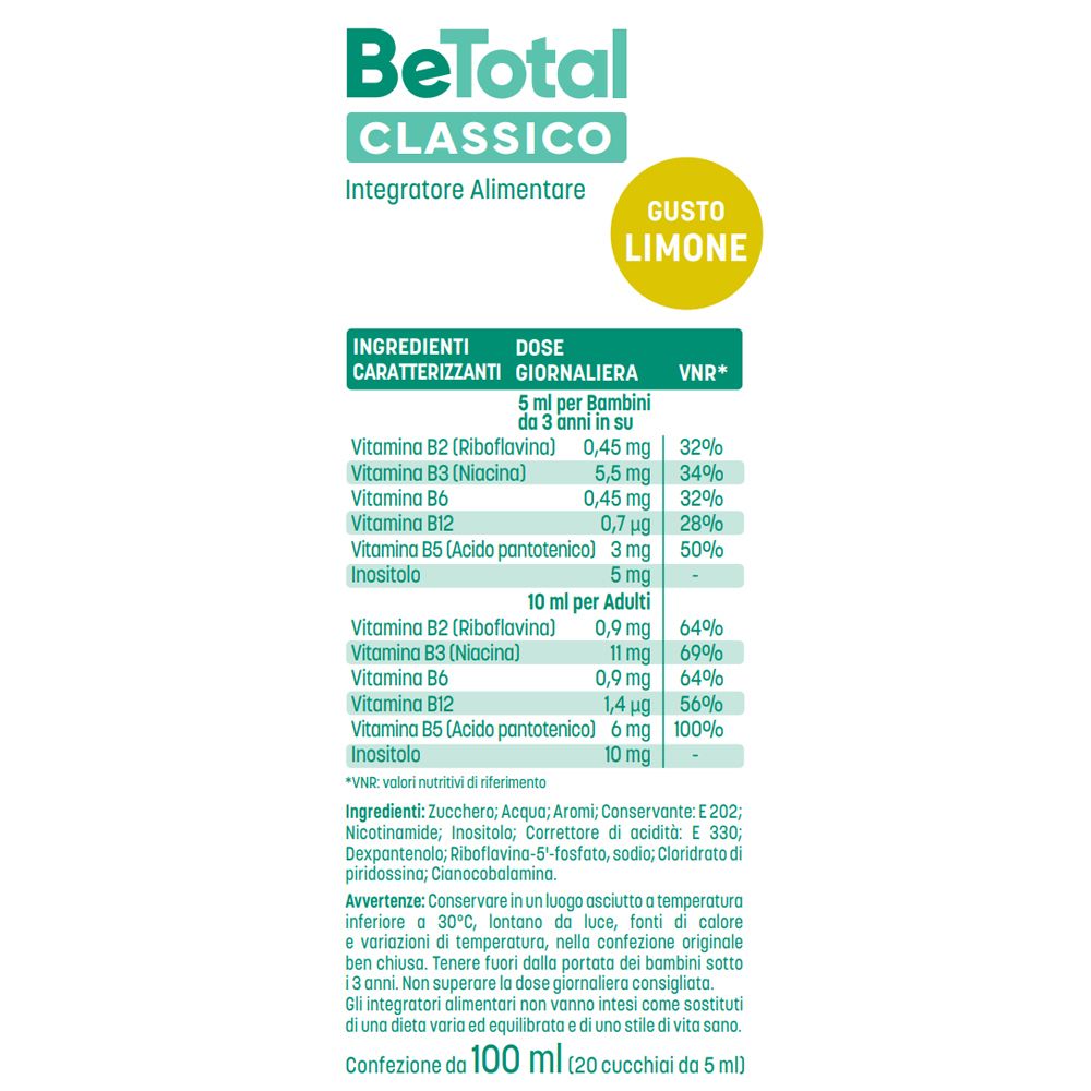 Sirop BeTotal Classico : Ingrédients et dosage pour enfants et adultes.