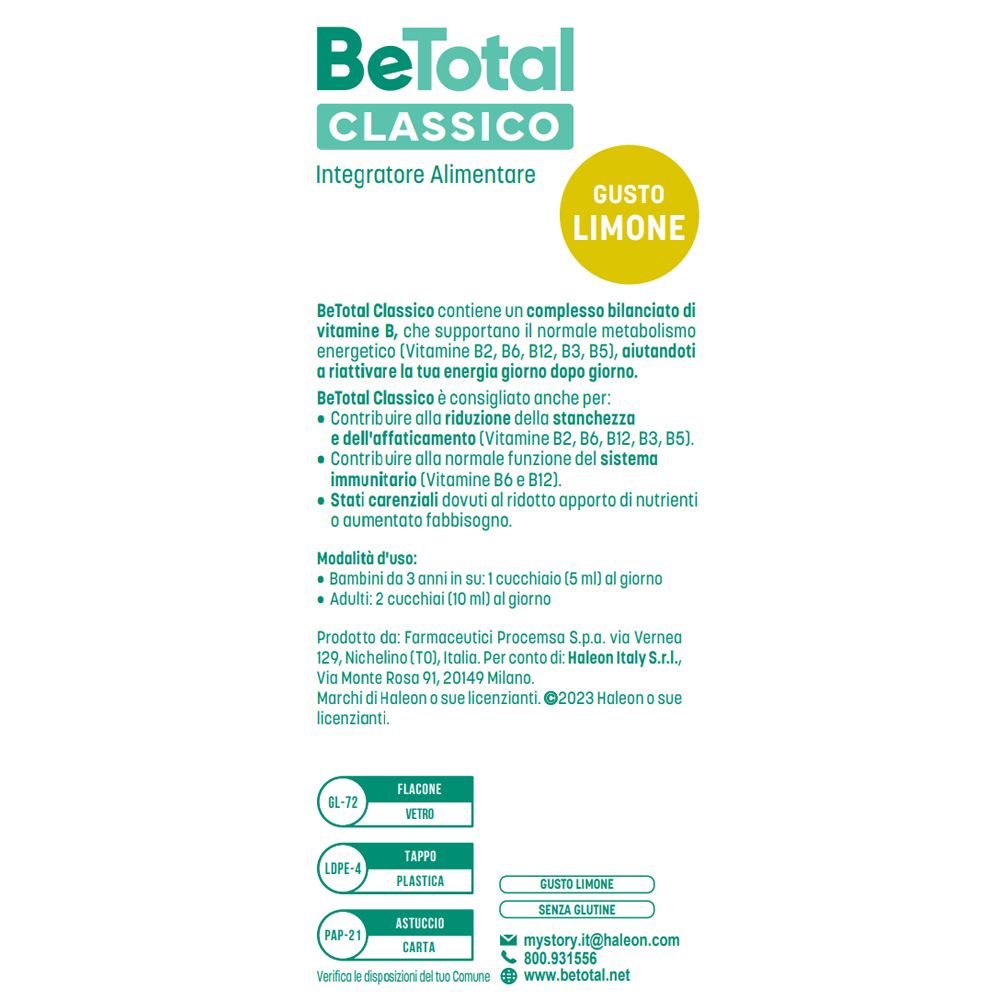 Sirop BeTotal Classico : Informations produit, utilisation et fabricant.