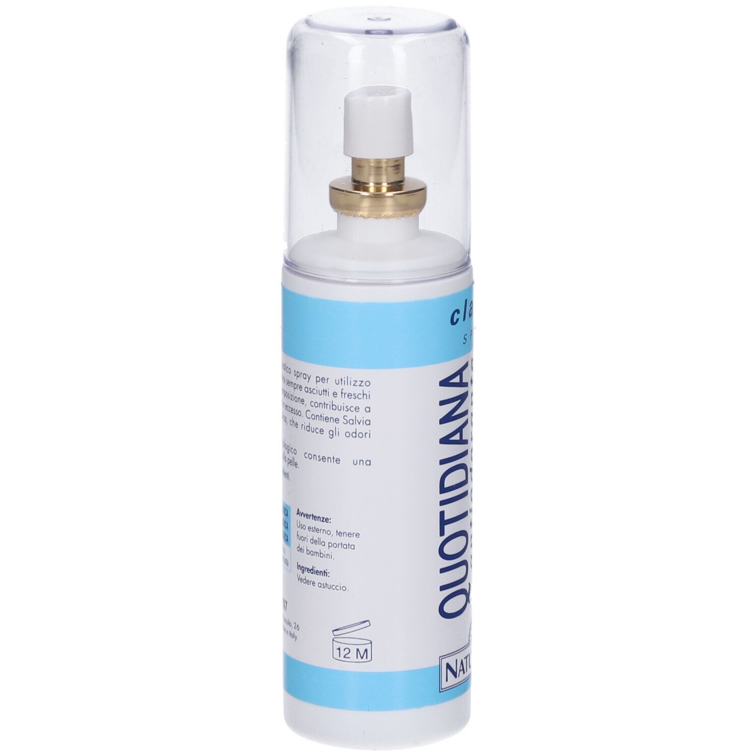 Dos d'un flacon spray. Texte en italien. Marque: NATURANDO. Avec symbole 12M.