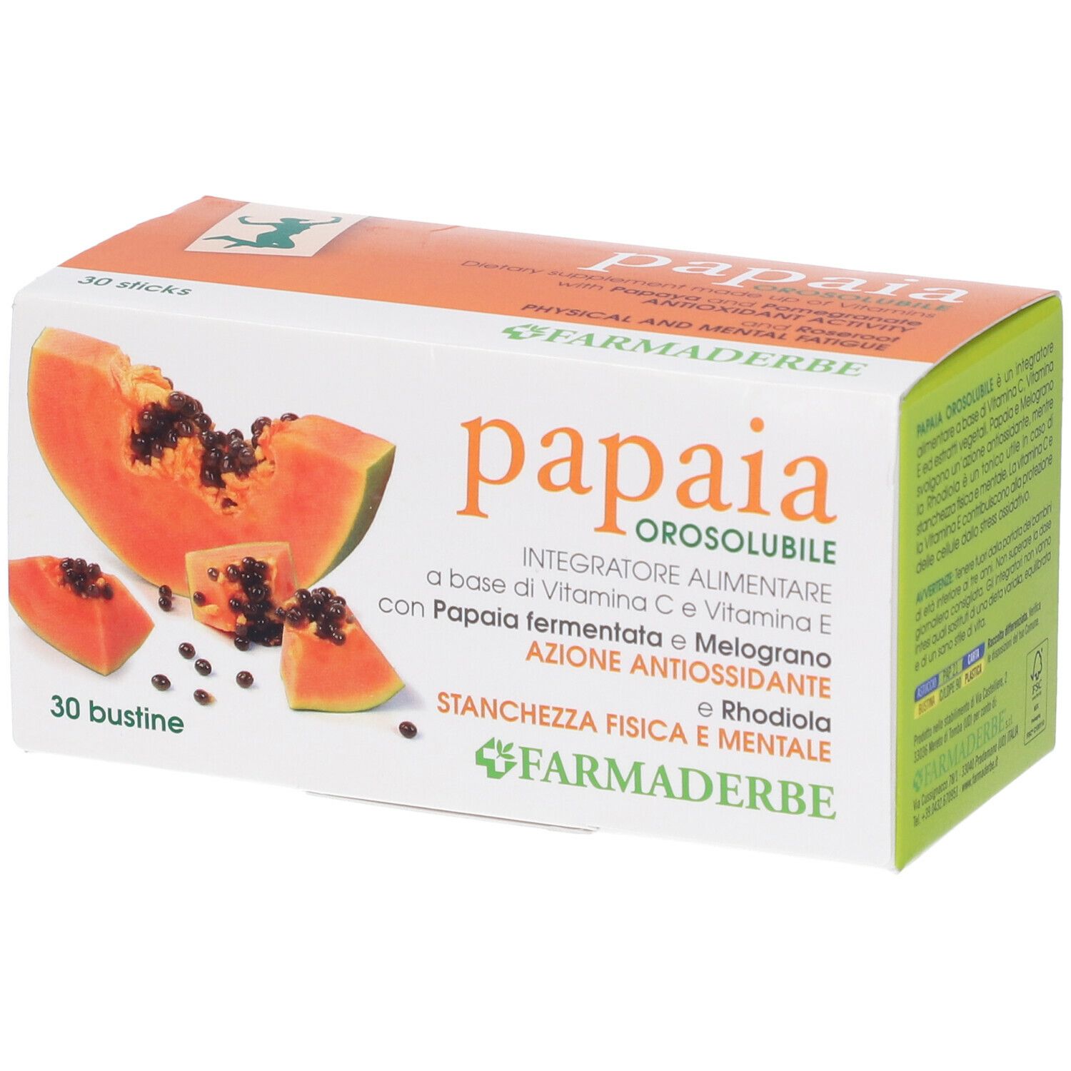 Boîte de Papaia Orosorubile. Tranches de papaye. 30 sachets. Marque : Farmaderbe.