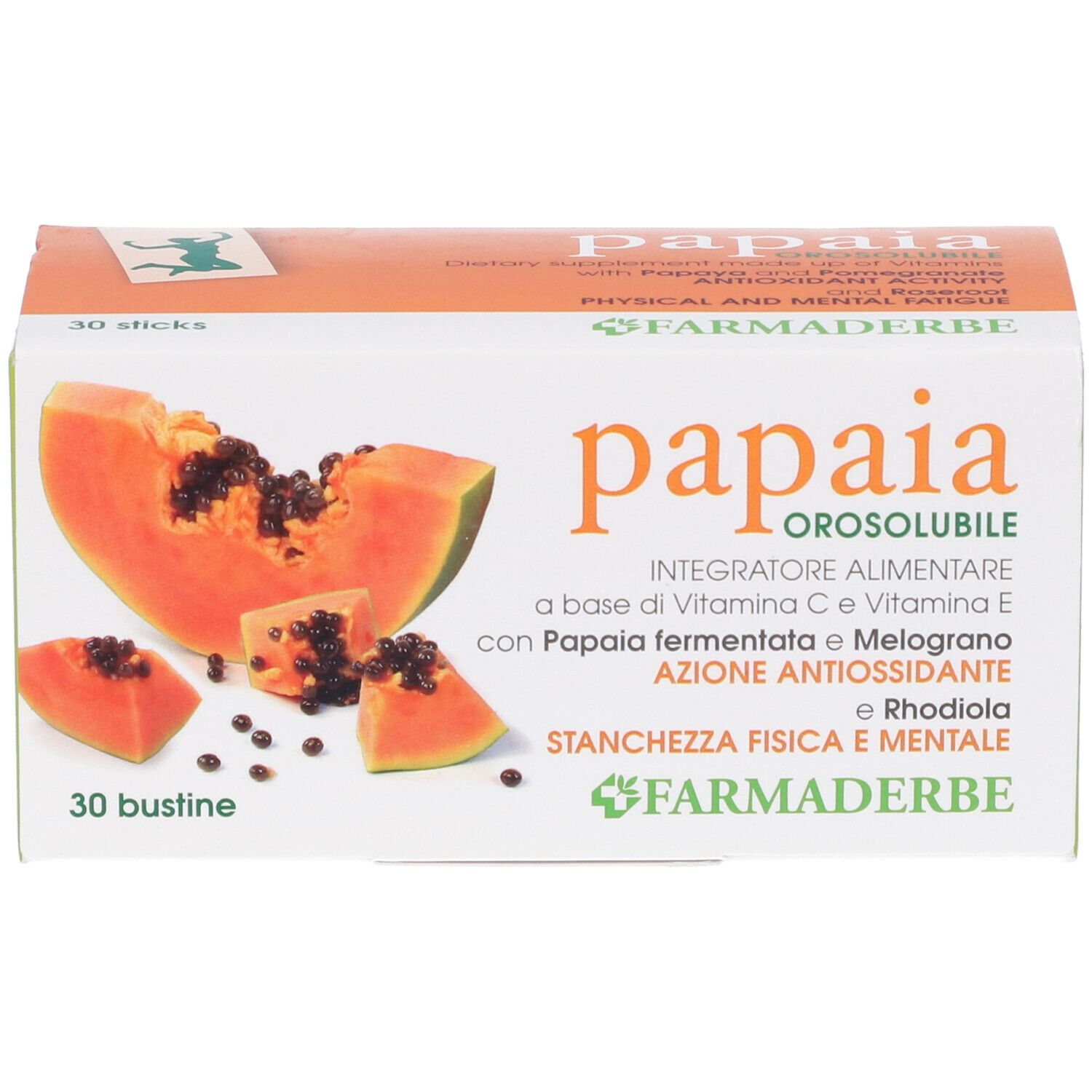 Boîte de Papaia Orosorubile. Tranches de papaye. 30 sachets. Marque : Farmaderbe.