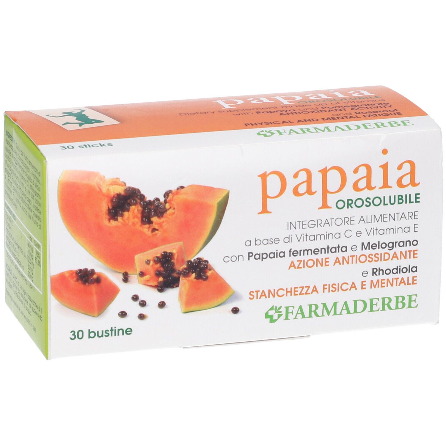 Boîte de Papaia Orosorubile. Tranches de papaye. 30 sachets. Marque : Farmaderbe.