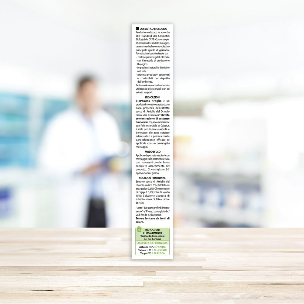 Dos de la boîte avec texte sur le produit et instructions d'utilisation. Texte en italien.