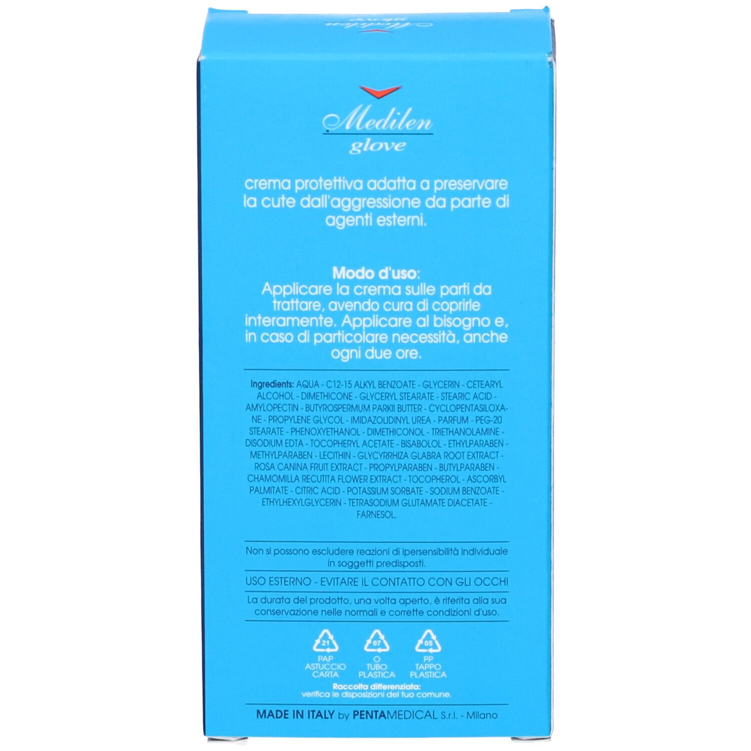 Dos de la boîte bleue. Ingrédients et instructions d'utilisation.